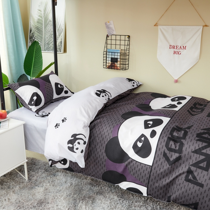 91家纺网 家纺一手货源 找家纺 卡斯诺家纺馆 2025新款亲肤芦荟棉印花学生宿舍上下铺三件套四件套 熊猫贝贝