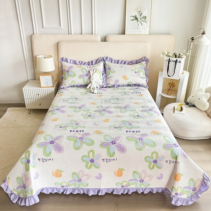 恋绒家纺 2025新款全棉床盖纯棉夹棉床盖花边款直角款（可定做） 和风絮语