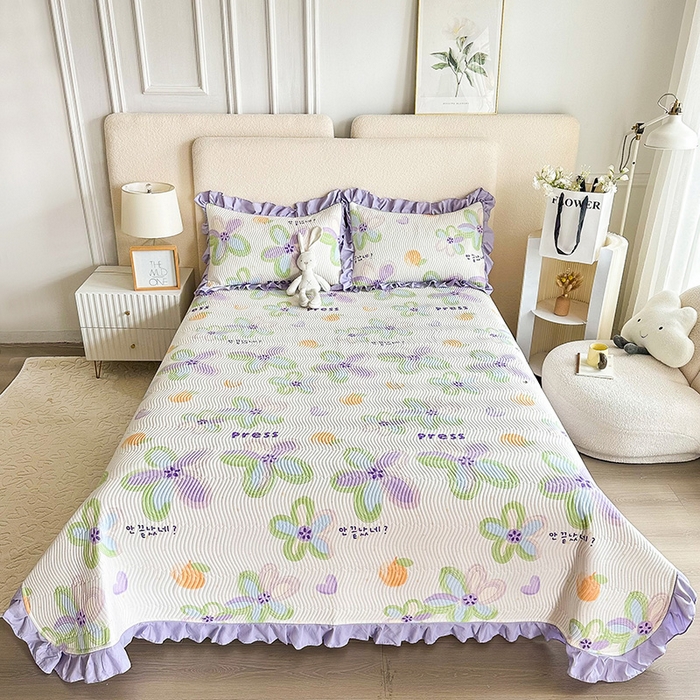 91家纺网 家纺一手货源 找家纺 恋绒家纺 2025新款全棉床盖纯棉夹棉床盖花边款直角款（可定做） 和风絮语