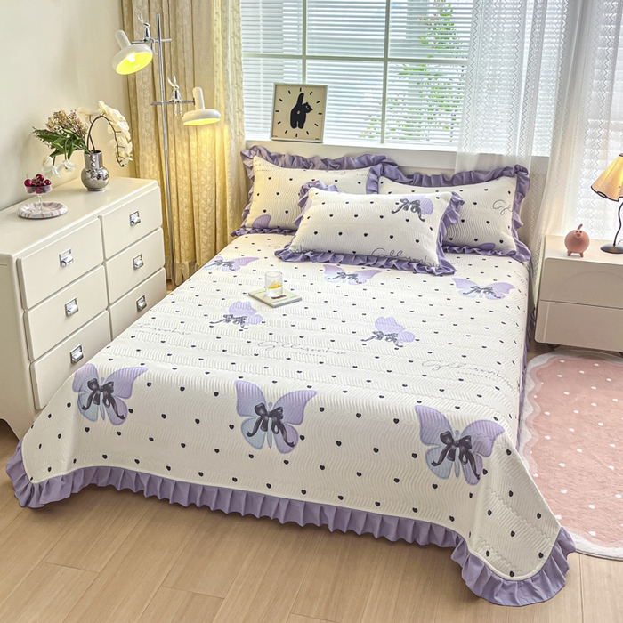 91家纺网 家纺一手货源 找家纺 恋绒家纺 2025新款全棉床盖纯棉夹棉床盖花边款直角款（可定做） 法式少女