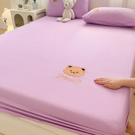 九亭家纺  2024新款熊熊系列全棉刺绣单层床笠 熊熊-星野紫