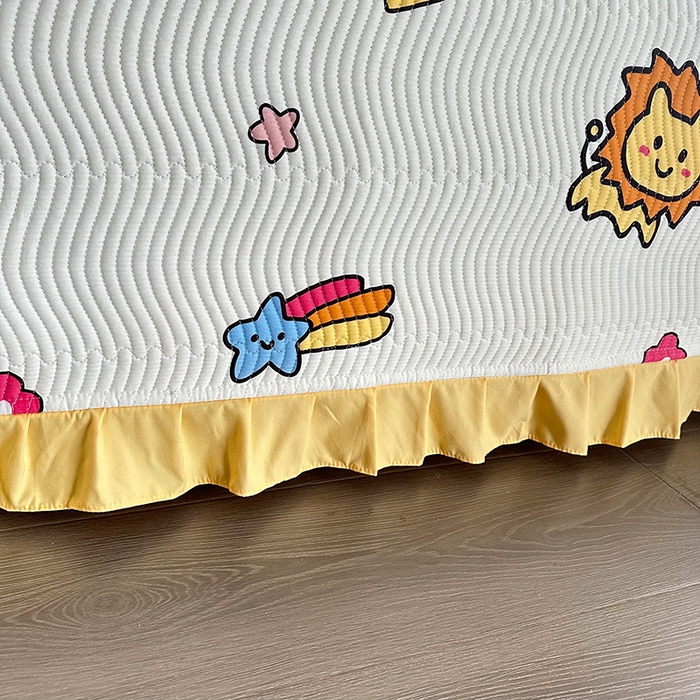 91家纺网 家纺一手货源 找家纺 恋绒家纺 2025新款全棉床盖纯棉夹棉床盖花边款直角款（可定做） 动物园