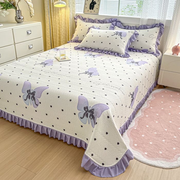 91家纺网 家纺一手货源 找家纺 恋绒家纺 2025新款全棉床盖纯棉夹棉床盖花边款直角款（可定做） 法式少女