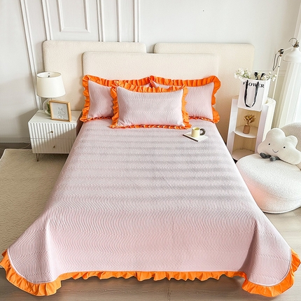 恋绒家纺 2025新款全棉床盖纯棉夹棉床盖花边款直角款（可定做） 豆沙红