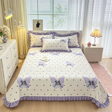 恋绒家纺 2025新款全棉床盖纯棉夹棉床盖花边款直角款（可定做） 法式少女