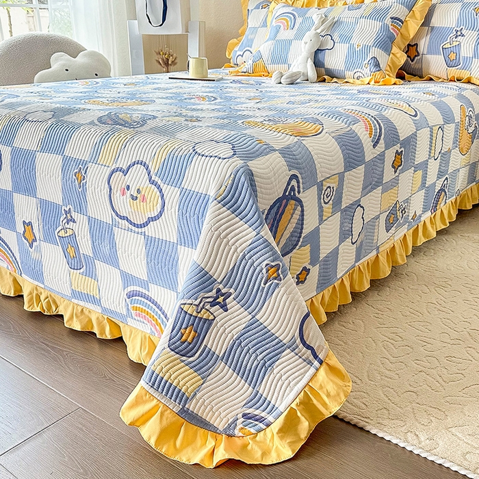 91家纺网 家纺一手货源 找家纺 恋绒家纺 2025新款全棉床盖纯棉夹棉床盖花边款直角款（可定做） 月亮宝宝