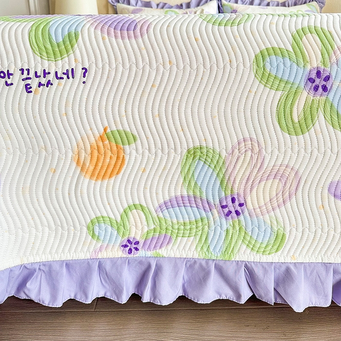 91家纺网 家纺一手货源 找家纺 恋绒家纺 2025新款全棉床盖纯棉夹棉床盖花边款直角款（可定做） 和风絮语