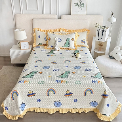 恋绒家纺 2025新款全棉床盖纯棉夹棉床盖花边款直角款（可定做） 小恐龙