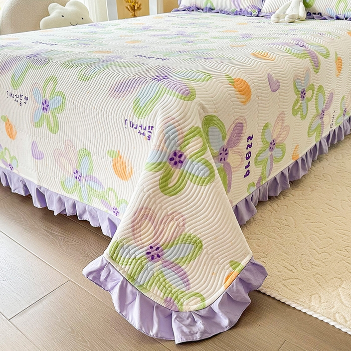 91家纺网 家纺一手货源 找家纺 恋绒家纺 2025新款全棉床盖纯棉夹棉床盖花边款直角款（可定做） 和风絮语