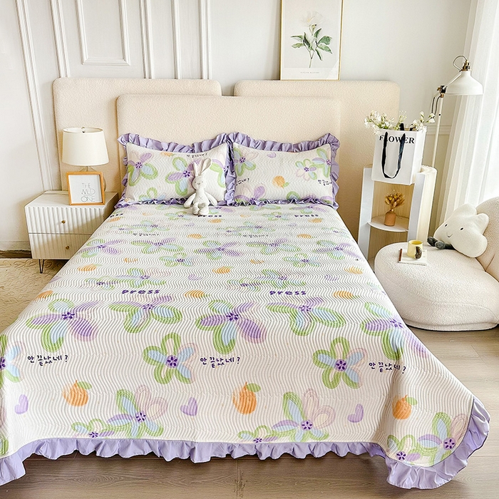 91家纺网 家纺一手货源 找家纺 恋绒家纺 2025新款全棉床盖纯棉夹棉床盖花边款直角款（可定做） 和风絮语