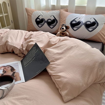 91家纺网 家纺一手货源 找家纺 （总）2024新款纯色水洗棉印花四件套