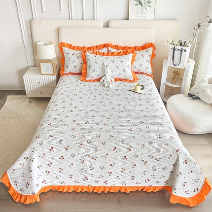 恋绒家纺 2025新款全棉床盖纯棉夹棉床盖花边款直角款（可定做） 果香四季