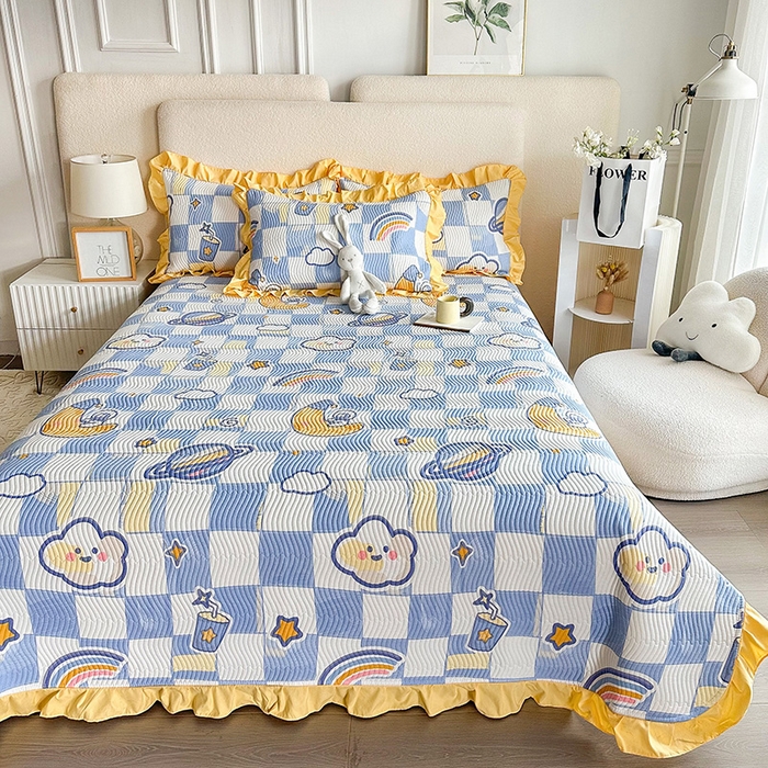 91家纺网 家纺一手货源 找家纺 恋绒家纺 2025新款全棉床盖纯棉夹棉床盖花边款直角款（可定做） 月亮宝宝