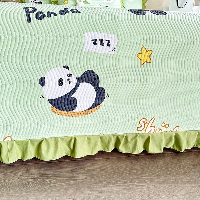 91家纺网 家纺一手货源 找家纺 恋绒家纺 2025新款全棉床盖纯棉夹棉床盖花边款直角款（可定做） 调皮熊猫