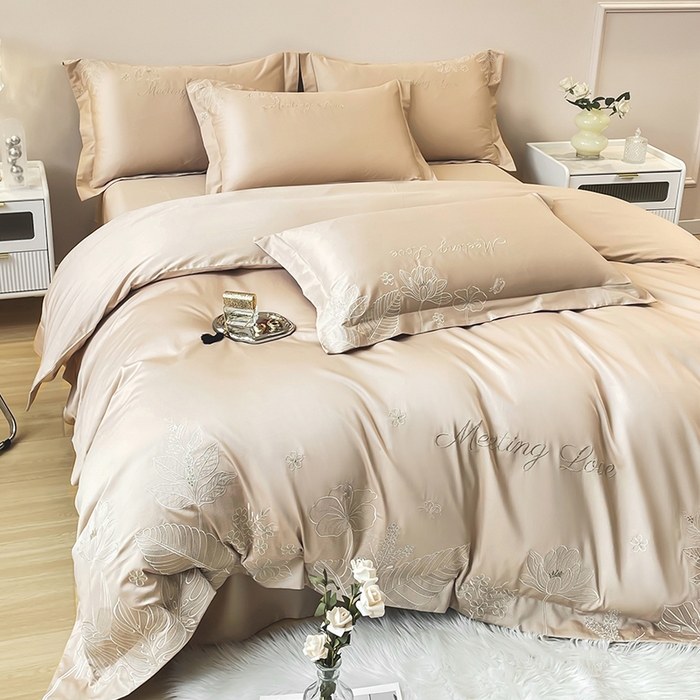 91家纺网 家纺一手货源 找家纺 2024新款亲肤棉磨毛刺绣四件套-花前悦夏 花前悦夏-燕麦奶