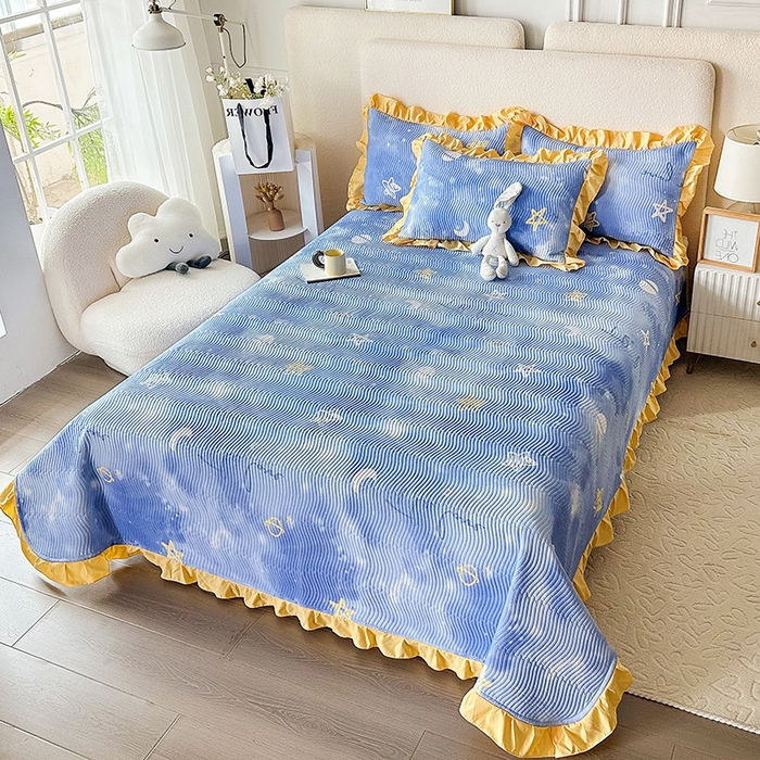 91家纺网 家纺一手货源 找家纺 恋绒家纺 2025新款全棉床盖纯棉夹棉床盖花边款直角款（可定做） 闪耀星空