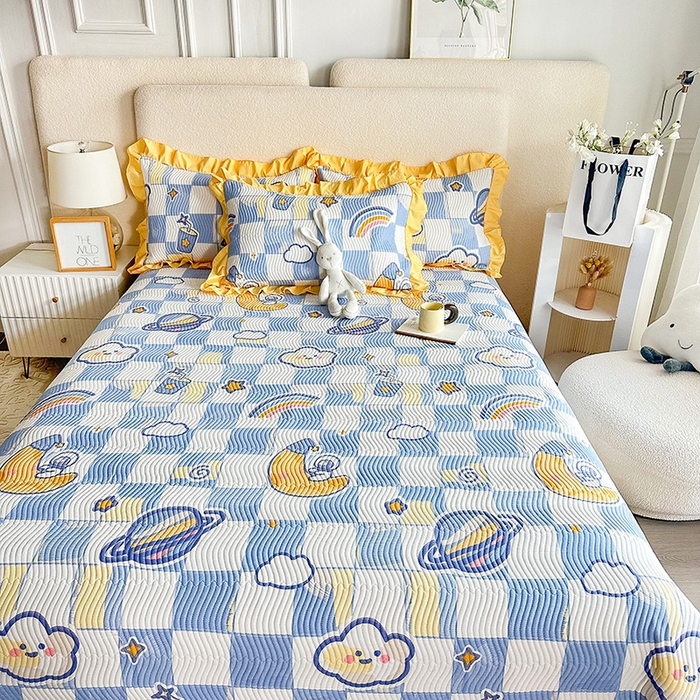 91家纺网 家纺一手货源 找家纺 恋绒家纺 2025新款全棉床盖纯棉夹棉床盖花边款直角款（可定做） 月亮宝宝