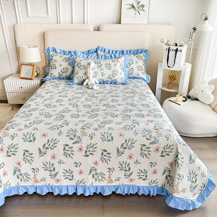 91家纺网 家纺一手货源 找家纺 恋绒家纺 2025新款全棉床盖纯棉夹棉床盖花边款直角款（可定做） 轻纱漫舞