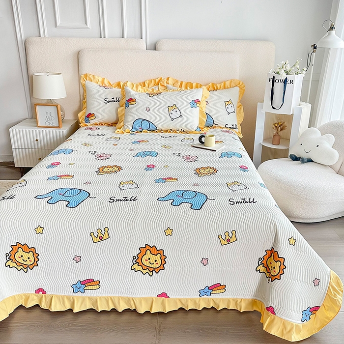 91家纺网 家纺一手货源 找家纺 恋绒家纺 2025新款全棉床盖纯棉夹棉床盖花边款直角款（可定做） 动物园