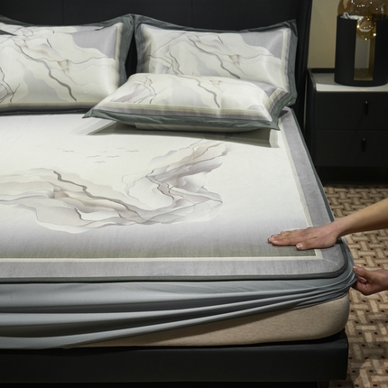 91家纺网 家纺一手货源 找家纺 21度C 2024新款冰藤国风凉席床笠款 海阔天空