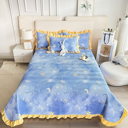 91家纺网 家纺一手货源 找家纺 恋绒家纺 2025新款全棉床盖纯棉夹棉床盖花边款直角款（可定做） 闪耀星空