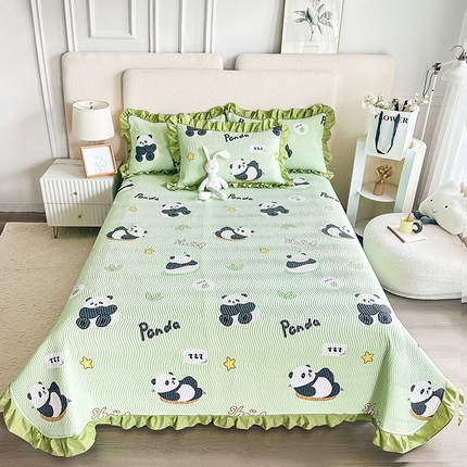 91家纺网 家纺一手货源 找家纺 恋绒家纺 2025新款全棉床盖纯棉夹棉床盖花边款直角款（可定做） 调皮熊猫