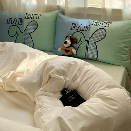 91家纺网 家纺一手货源 找家纺 （总）2024新款纯色水洗棉印花四件套