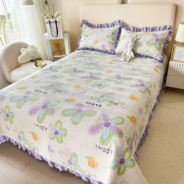 91家纺网 家纺一手货源 找家纺 恋绒家纺 2025新款全棉床盖纯棉夹棉床盖花边款直角款（可定做） 和风絮语