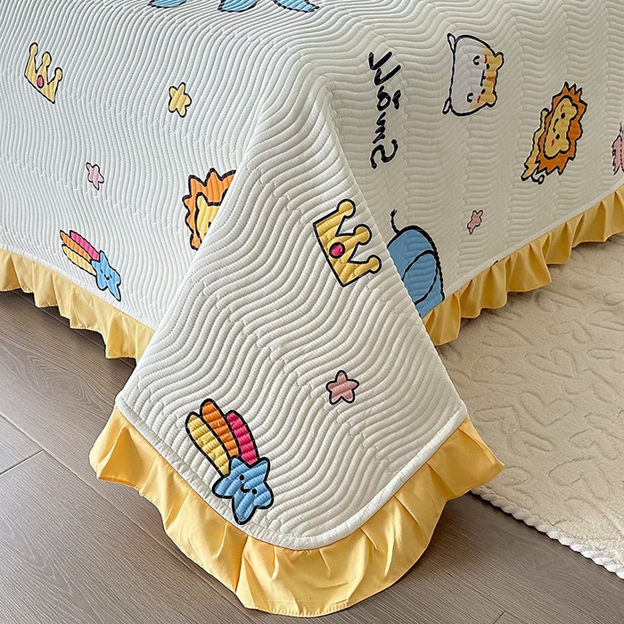 91家纺网 家纺一手货源 找家纺 恋绒家纺 2025新款全棉床盖纯棉夹棉床盖花边款直角款（可定做） 动物园