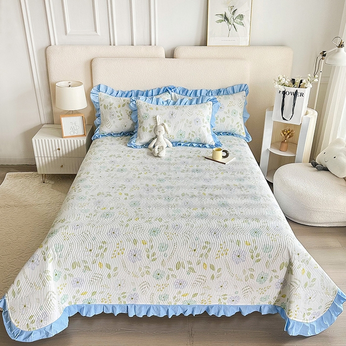 91家纺网 家纺一手货源 找家纺 恋绒家纺 2025新款全棉床盖纯棉夹棉床盖花边款直角款（可定做） 花韵清香