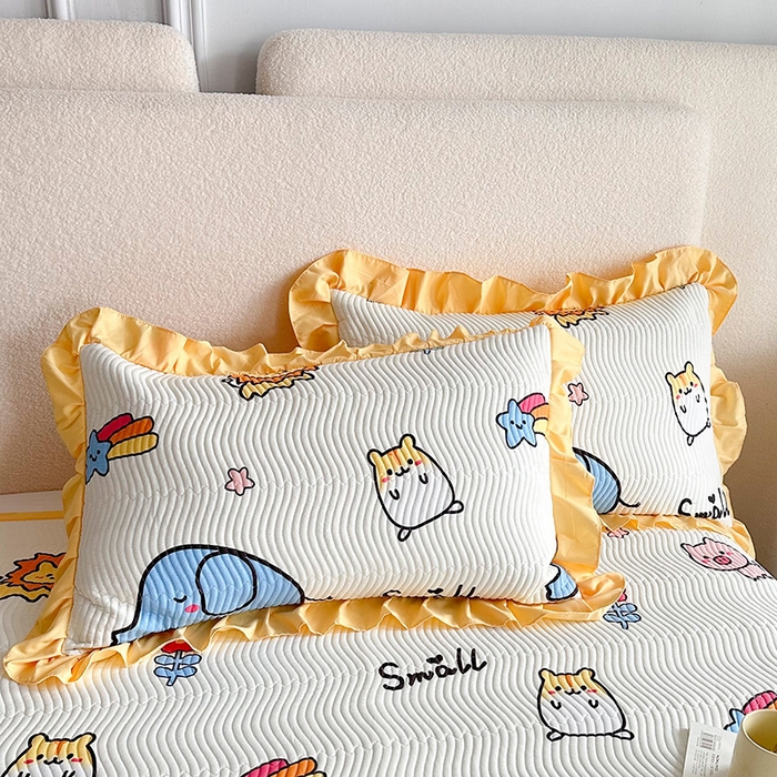 91家纺网 家纺一手货源 找家纺 恋绒家纺 2025新款全棉床盖纯棉夹棉床盖花边款直角款（可定做） 动物园