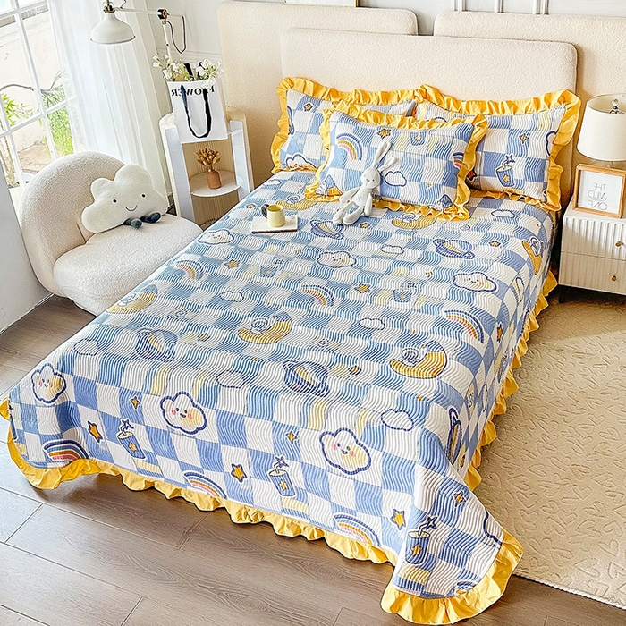 91家纺网 家纺一手货源 找家纺 恋绒家纺 2025新款全棉床盖纯棉夹棉床盖花边款直角款（可定做） 月亮宝宝