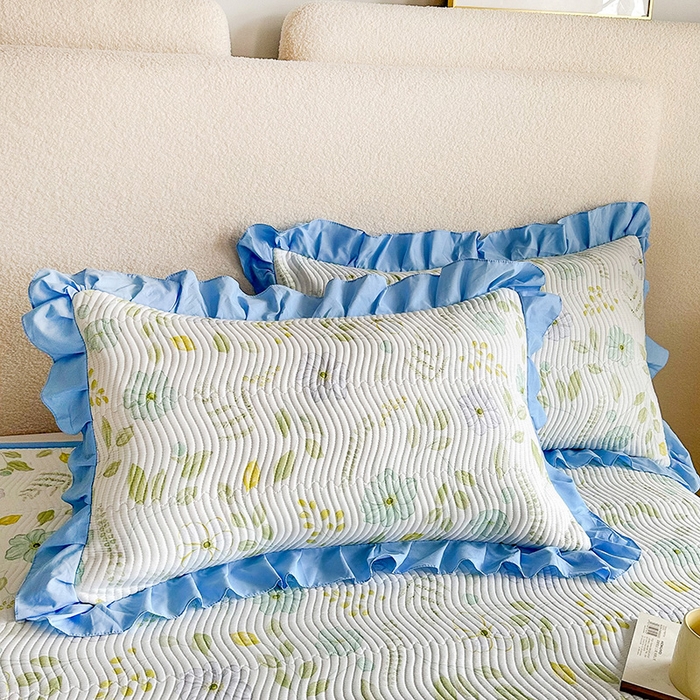 91家纺网 家纺一手货源 找家纺 恋绒家纺 2025新款全棉床盖纯棉夹棉床盖花边款直角款（可定做） 花韵清香