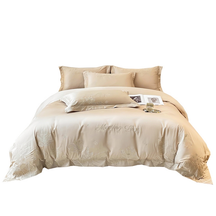 91家纺网 家纺一手货源 找家纺 2024新款亲肤棉磨毛刺绣四件套-花前悦夏 花前悦夏-燕麦奶