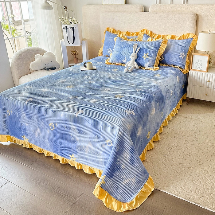 91家纺网 家纺一手货源 找家纺 恋绒家纺 2025新款全棉床盖纯棉夹棉床盖花边款直角款（可定做） 闪耀星空