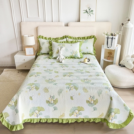 91家纺网 家纺一手货源 找家纺 恋绒家纺 2025新款全棉床盖纯棉夹棉床盖花边款直角款（可定做） 银杏叶语