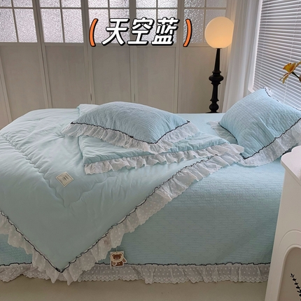 91家纺网 家纺一手货源 找家纺 佰织鑫家居（会员-5元） 2024新款蝶恋花床盖款春秋被四件套 蝶恋花-天空蓝