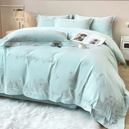 2024新款亲肤棉磨毛刺绣四件套-花前悦夏 花前悦夏-天水兰