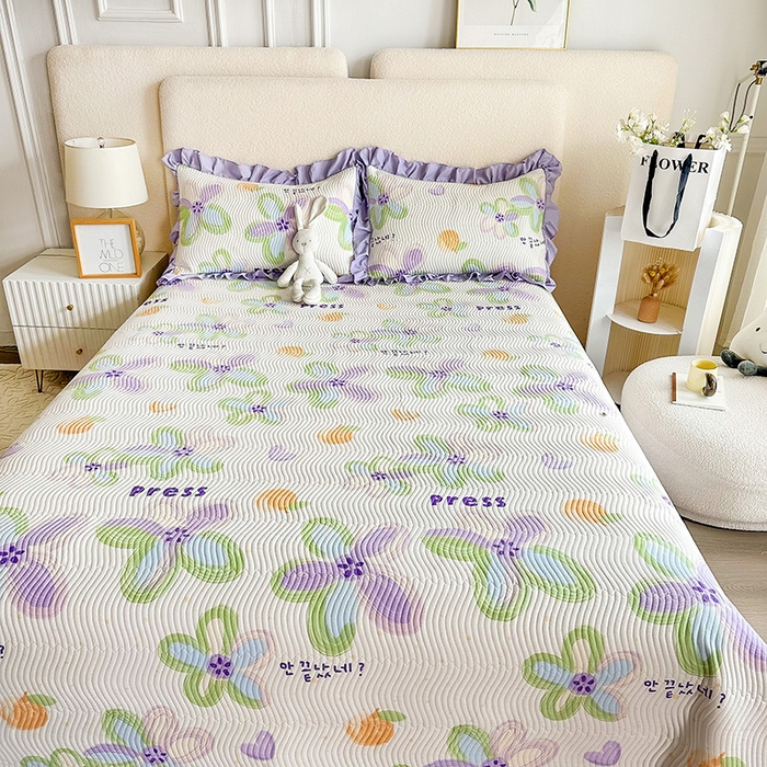 91家纺网 家纺一手货源 找家纺 恋绒家纺 2025新款全棉床盖纯棉夹棉床盖花边款直角款（可定做） 和风絮语