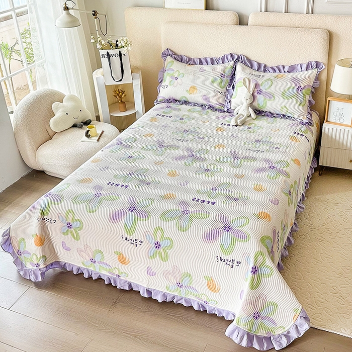 91家纺网 家纺一手货源 找家纺 恋绒家纺 2025新款全棉床盖纯棉夹棉床盖花边款直角款（可定做） 和风絮语