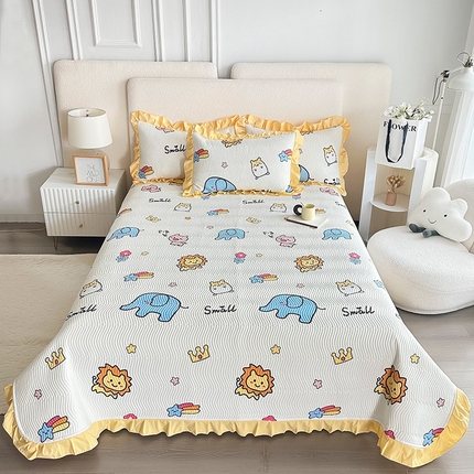 恋绒家纺 2025新款全棉床盖纯棉夹棉床盖花边款直角款（可定做） 动物园