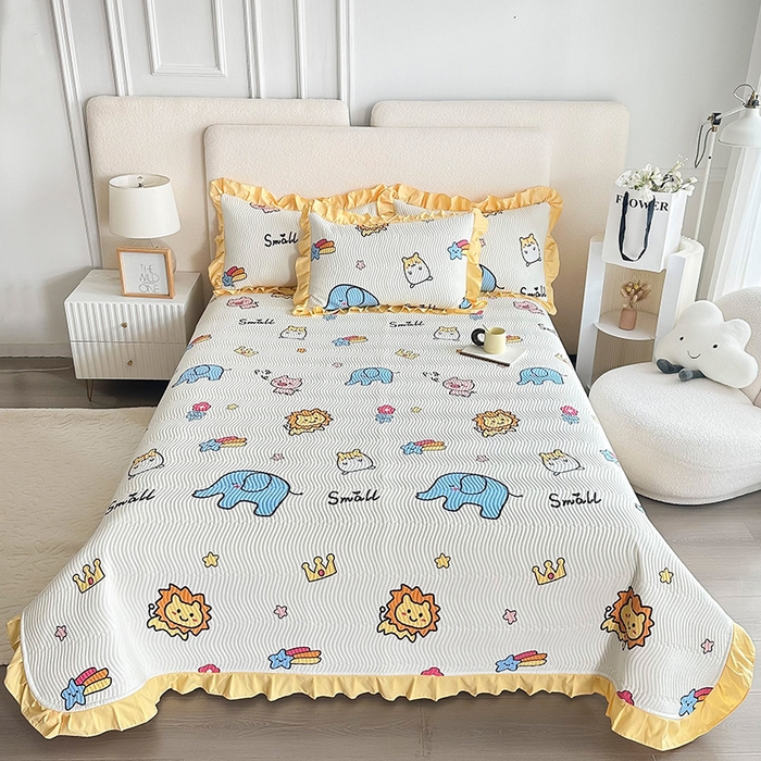 91家纺网 家纺一手货源 找家纺 恋绒家纺 2025新款全棉床盖纯棉夹棉床盖花边款直角款（可定做） 动物园