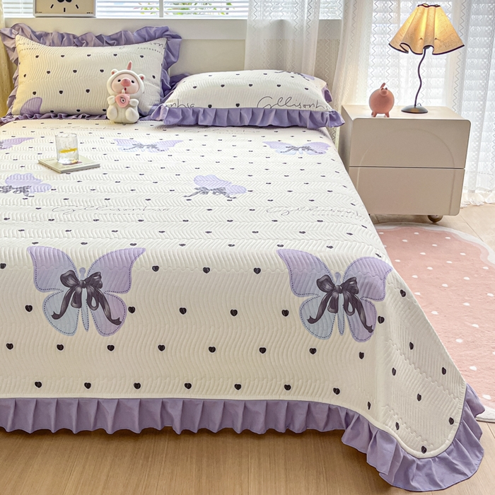 91家纺网 家纺一手货源 找家纺 恋绒家纺 2025新款全棉床盖纯棉夹棉床盖花边款直角款（可定做） 法式少女