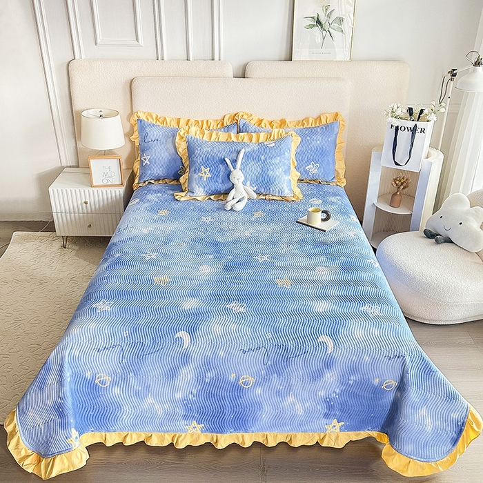 91家纺网 家纺一手货源 找家纺 恋绒家纺 2025新款全棉床盖纯棉夹棉床盖花边款直角款（可定做） 闪耀星空