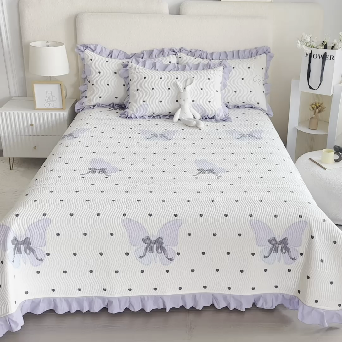 91家纺网 家纺一手货源 找家纺 恋绒家纺 2025新款全棉床盖纯棉夹棉床盖花边款直角款（可定做） 法式少女