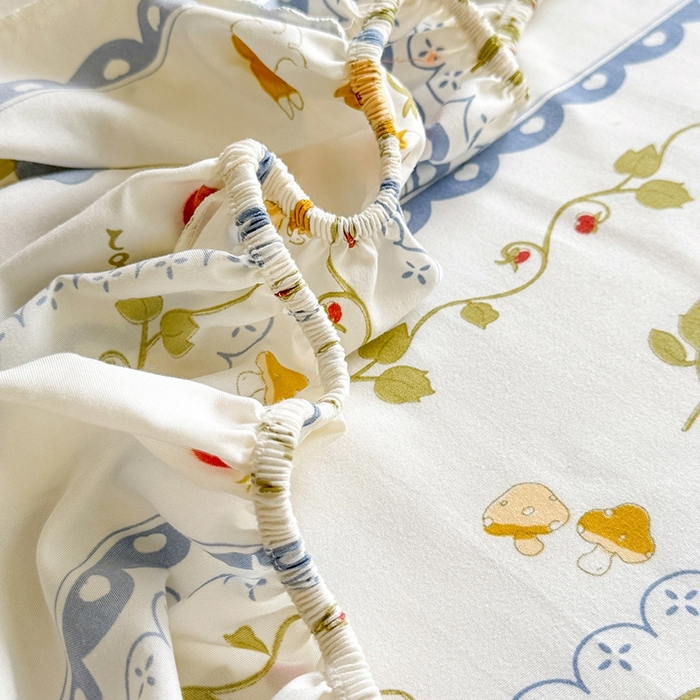 91家纺网 家纺一手货源 找家纺 妖妖家纺 2024新款超柔软糯亲肤水洗棉单床笠 花儿与兔