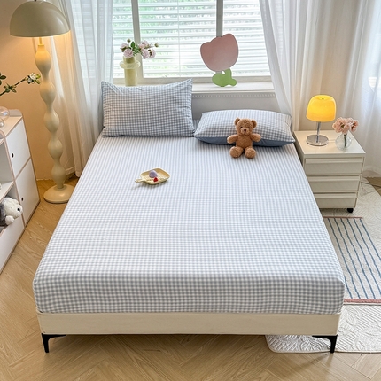 91家纺网 家纺一手货源 找家纺 妖妖家纺 2024新款超柔软糯亲肤水洗棉单床笠 小兰格