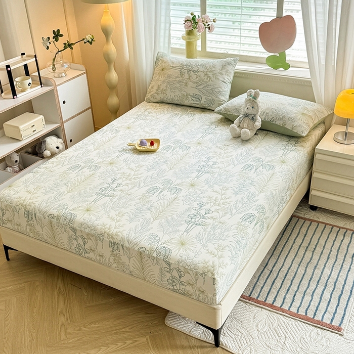 91家纺网 家纺一手货源 找家纺 妖妖家纺 2024新款超柔软糯亲肤水洗棉单床笠 热带雨林