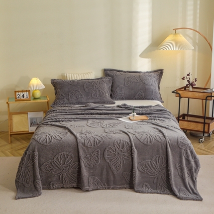 芸锦豪 2024新款蝴蝶提花毛毯卷边款 蝴蝶提花卷边款-深灰