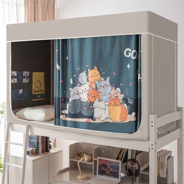 91家纺网 家纺一手货源 找家纺 宅部落 2024新款学生床帘宿舍上下铺床帘式印花强遮光学生蚊帐 猫咪乐园